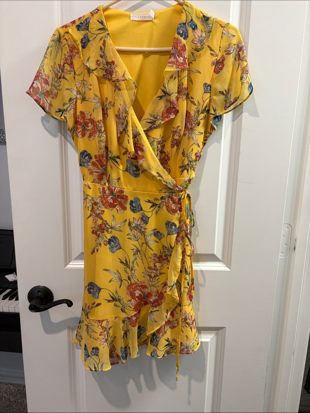 Lush Yellow Floral Wrap Mini Dress